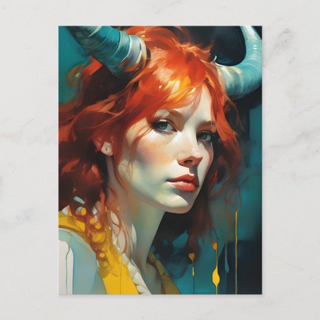 Red Hved Horned Goddes Postcard Vykort (Framsida)
