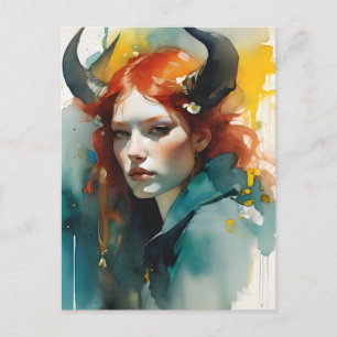 Red Hved Horned Goddess Vykort
