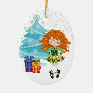 Red Hved Irish Dancer Vinter-jul Julgransprydnad Keramik