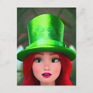 Red Hved St. Patricks Woman Vykort