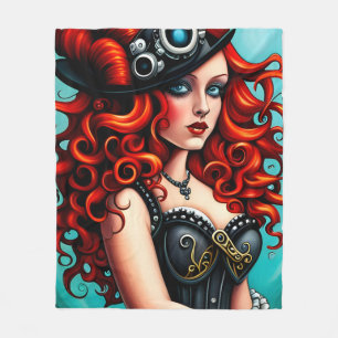 Red Hved Streampunk Woman Fleecefilt
