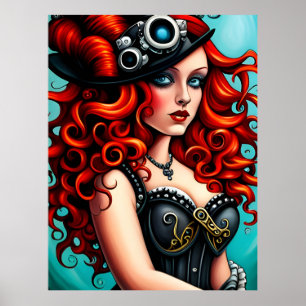 Red Hved Streampunk Woman Poster