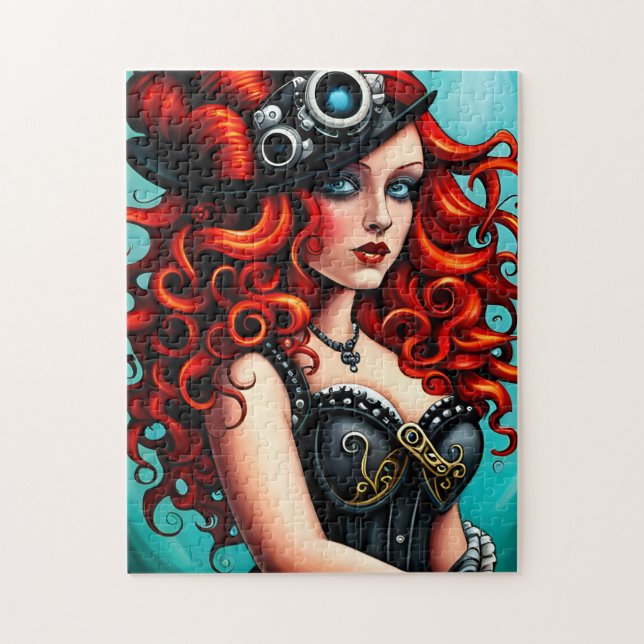 Red Hved Streampunk Woman Pussel (Vertikal)