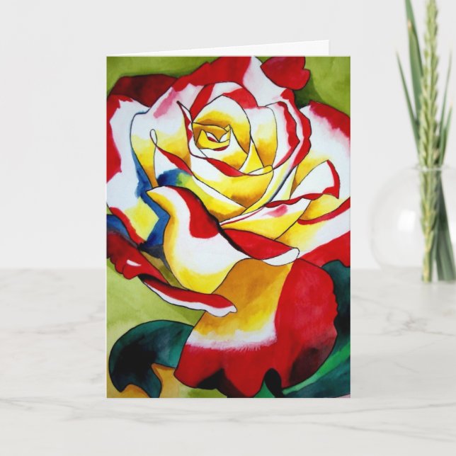 Red hybrid Tea Ro Flower Valentine Day Card Helgkort (Framsida)