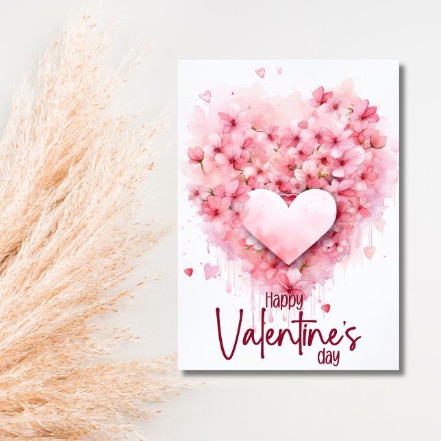 Red hydrangea heart Happy Valentines Day Julkort (Skapare uppladdad)