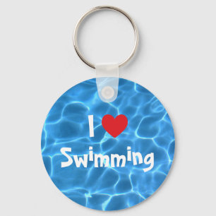 Red I Kärlek Swimming Blue Swimming Bassäng Nyckelring