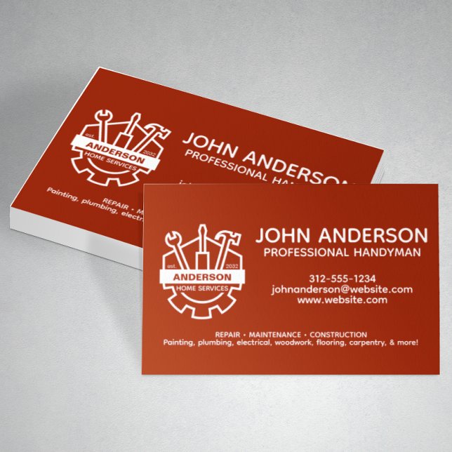 Red i Modern Professionell Handyman Services Visitkort (Skapare uppladdad)