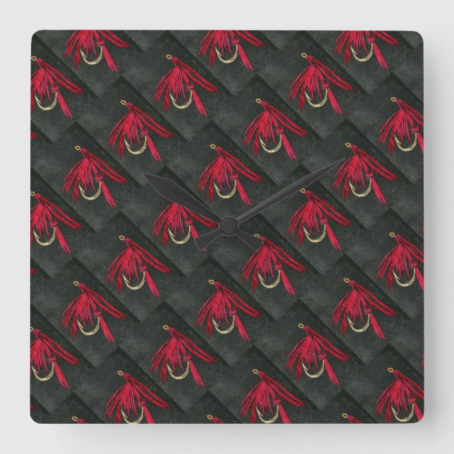 "Red Ibis" blöt fly, flygfiske fly bindning art Fyrkantig Klocka (Framsida)