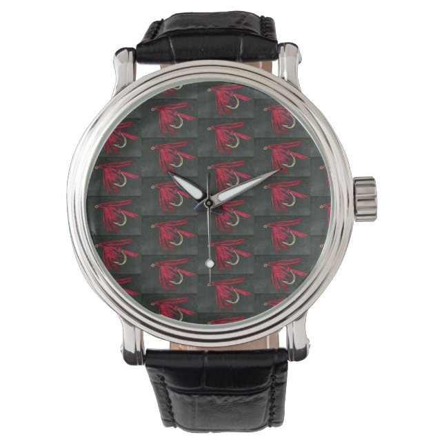 "Red Ibis" klassisk blöt fly, flygfiske fly bindni Armbandsur (Framsida)