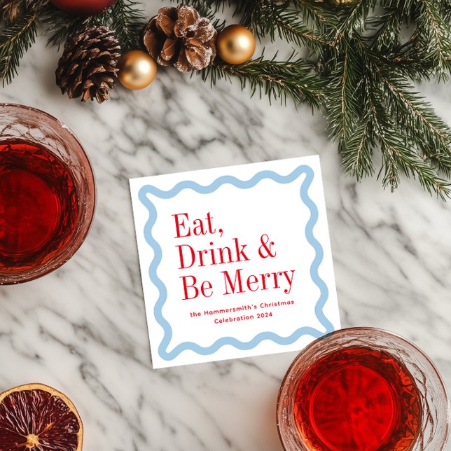 Red Ice Blue Eat Drink och be Merry Vågigt Square Pappersservett (Skapare uppladdad)