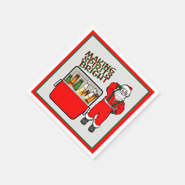 Red Ice Chest med öl och Santa Pappersservett (Hörn)