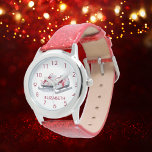 Red ice skates white name girl armbandsur<br><div class="desc">A pair of girly ice skates in white and red. White background.  Customize and add a name,  dark red colored letters and clock numbers.</div>