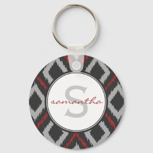 Red Ikat Monogram Nyckelring