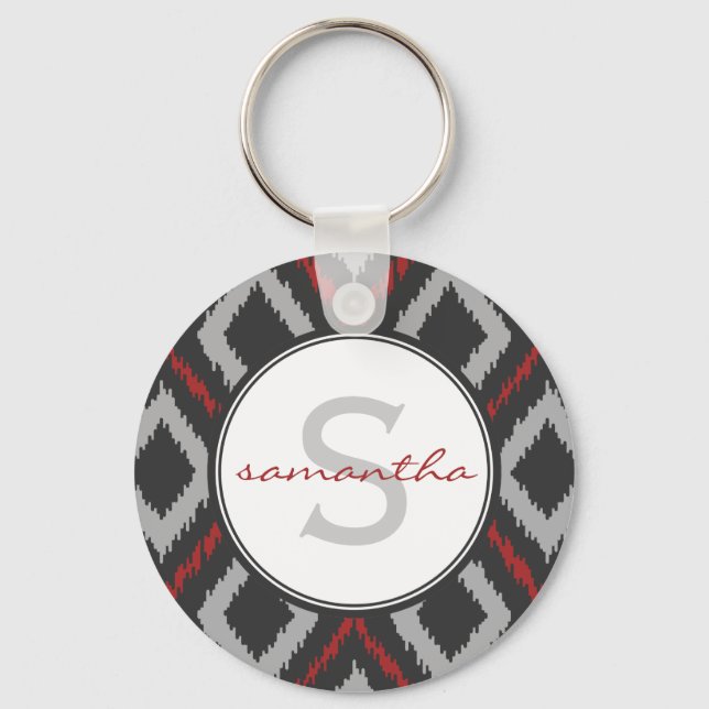 Red Ikat Monogram Nyckelring (Framsida)