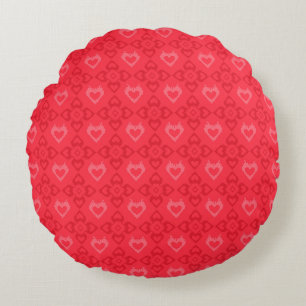 Red Ikat Stil Heart Mönster Rund Kudde