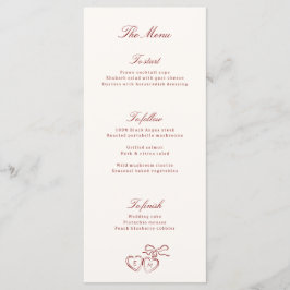 Red Illustrated Locket Whimsical Wedding Menu Meny