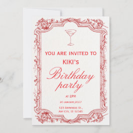red illustrated vintage birthday party invitation inbjudningar