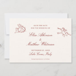 Red Illustrated Whimsical Wedding  Save The Date Spara Datumet