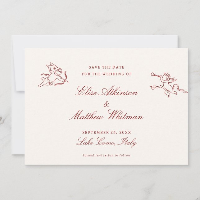 Red Illustrated Whimsical Wedding  Save The Date Spara Datumet (Framsida)