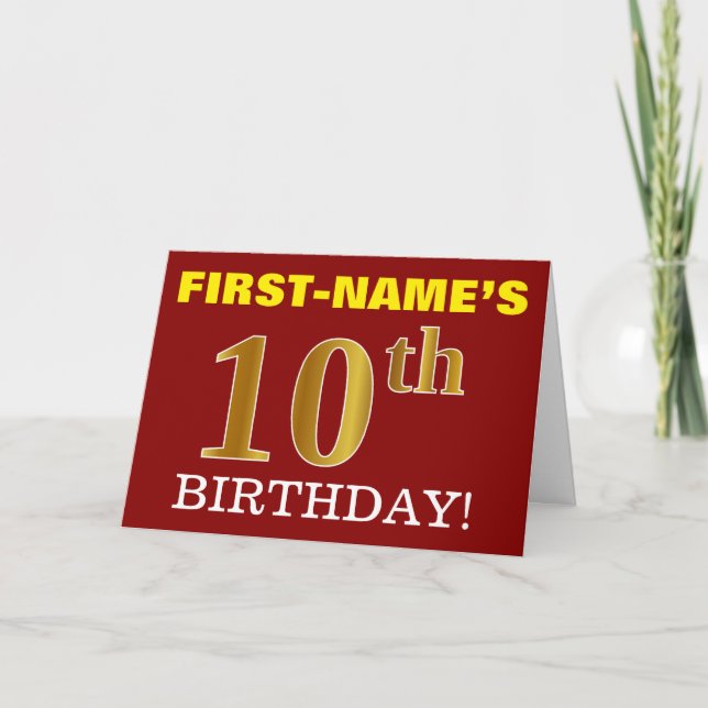 Red, Imitation Guld "10:e BIRTHDAY"-födelsedagskor Kort (Framsida)