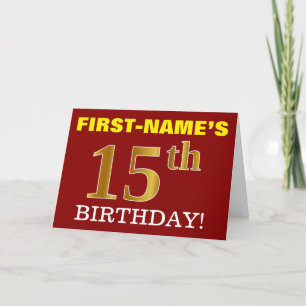 Red, Imitation Guld "15:e BIRTHDAY"-födelsedagskor Kort