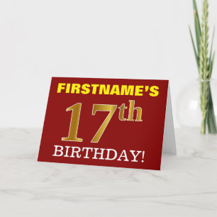 Red, Imitation Guld "17:e BIRTHDAY"-födelsedagskor Kort