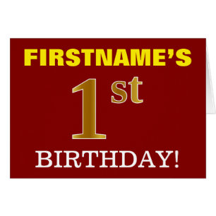 Red, Imitation Guld "1st BIRTHDAY" Birthday Card Hälsningskort