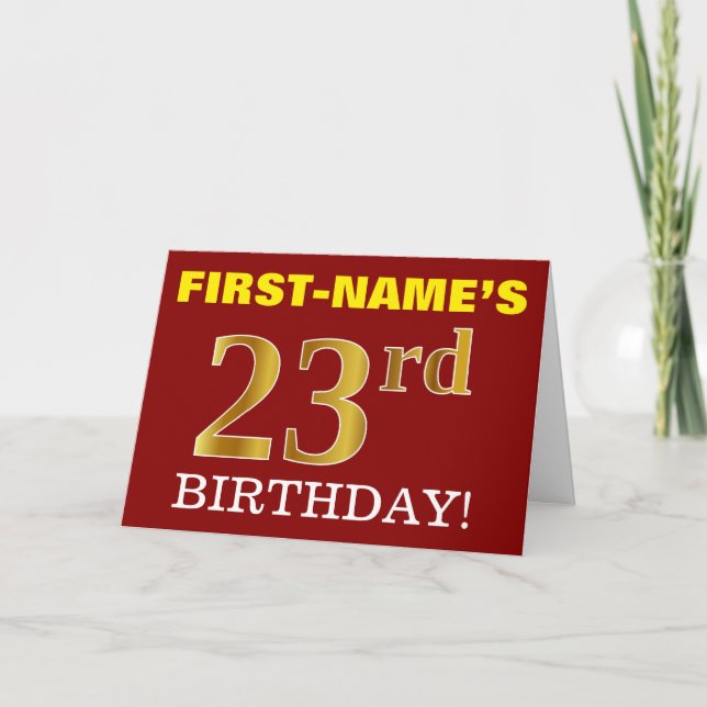 Red, Imitation Guld "23:e BIRTHDAY"-födelsedagskor Kort (Framsida)