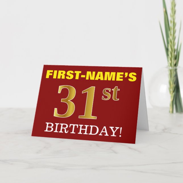 Red, Imitation Guld "31a BIRTHDAY" Birthday Card Kort (Framsida)
