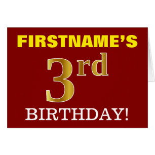 Red, Imitation Guld "3rd BIRTHDAY" Birthday Card Hälsningskort
