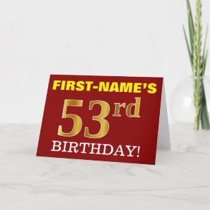 Red, Imitation Guld "53rd BIRTHDAY" Birthday Card Kort