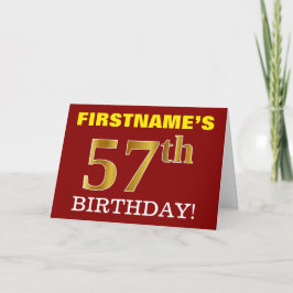 Red, Imitation Guld "57:e BIRTHDAY"-födelsedagskor Kort