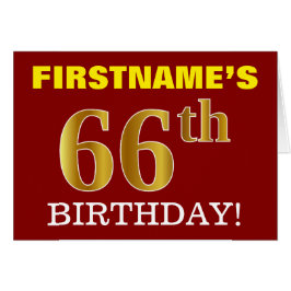 Red, Imitation Guld "66:e BIRTHDAY"-födelsedagskor Hälsningskort