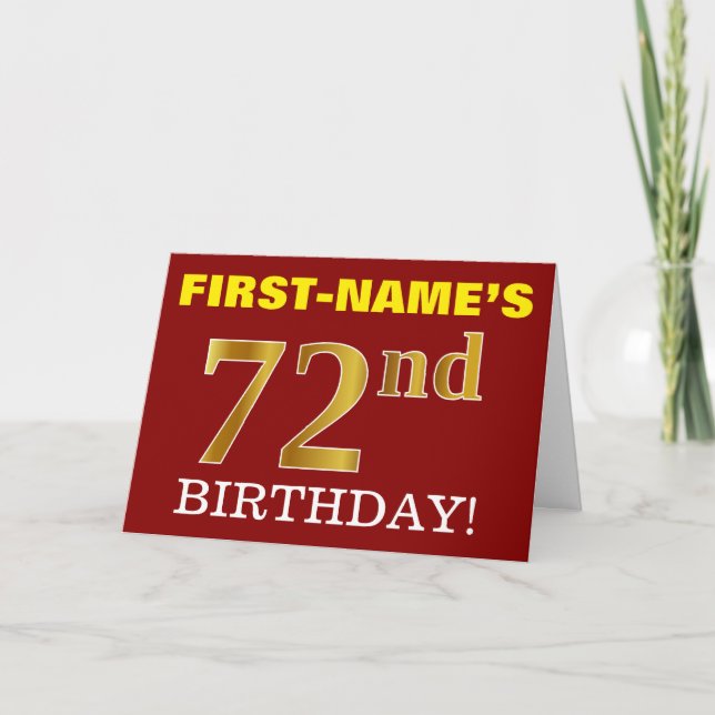 Red, Imitation Guld, 72:a BIRTHDAY-födelsedagskort Kort (Framsida)