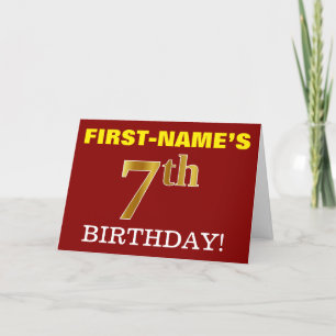 Red, Imitation Guld "7:e BIRTHDAY", födelsedagskor Kort