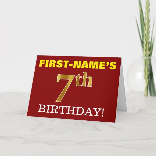 Red, Imitation Guld "7:e BIRTHDAY", födelsedagskor Kort (Framsida)