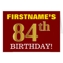 Red, Imitation Guld "84:e BIRTHDAY"-födelsedagskor Hälsningskort