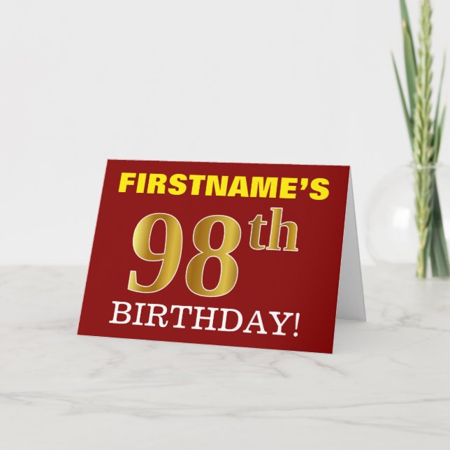 Red, Imitation Guld, 98:e BIRTHDAY-födelsedagskort Kort (Framsida)