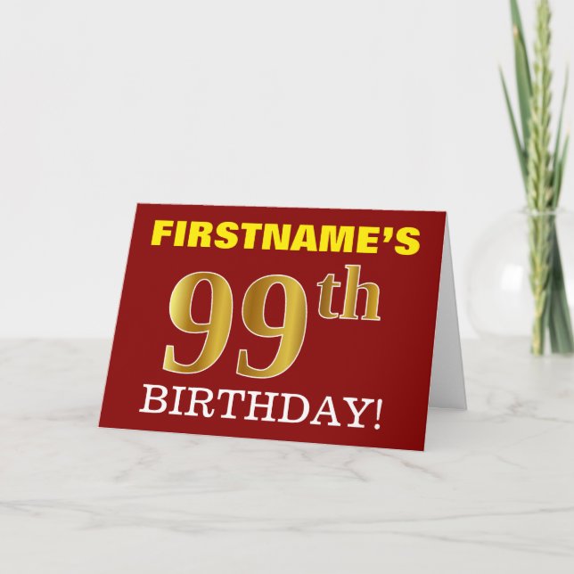Red, Imitation Guld, 99:e BIRTHDAY-födelsedagskort Kort (Framsida)