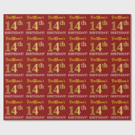 Red, Imitation Guld titta "14:e BIRTHDAY" Presentpapper