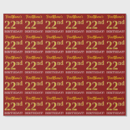 Red, Imitation Guld titta "22:a BIRTHDAY" Presentpapper