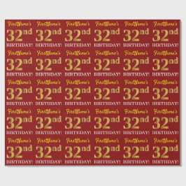 Red, Imitation Guld titta "32:a BIRTHDAY" Presentpapper