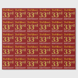 Red, Imitation Guld titta "33:e BIRTHDAY" Presentpapper
