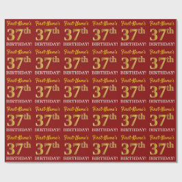Red, Imitation Guld titta "37:e BIRTHDAY" Presentpapper