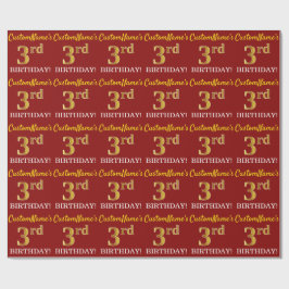 Red, Imitation Guld titta "3rd BIRTHDAY" Presentpapper
