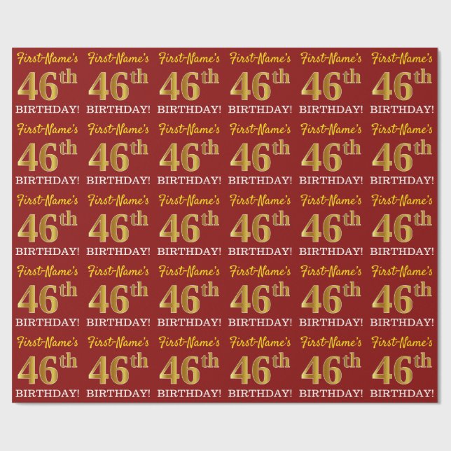 Red, Imitation Guld titta "46:e BIRTHDAY" Presentpapper (Platt)
