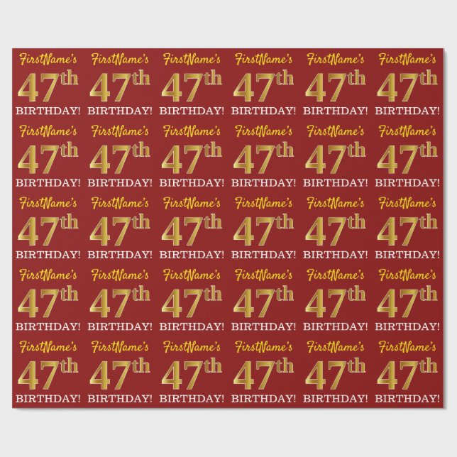 Red, Imitation Guld titta "47:e BIRTHDAY" Presentpapper (Platt)