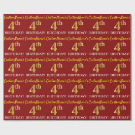 Red, Imitation Guld Titta "4e födelsedagen" Presentpapper