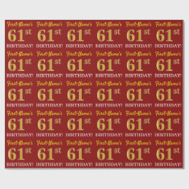 Red, Imitation Guld titta "61:a BIRTHDAY" Presentpapper