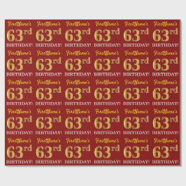 Red, Imitation Guld titta "63:e BIRTHDAY" Presentpapper